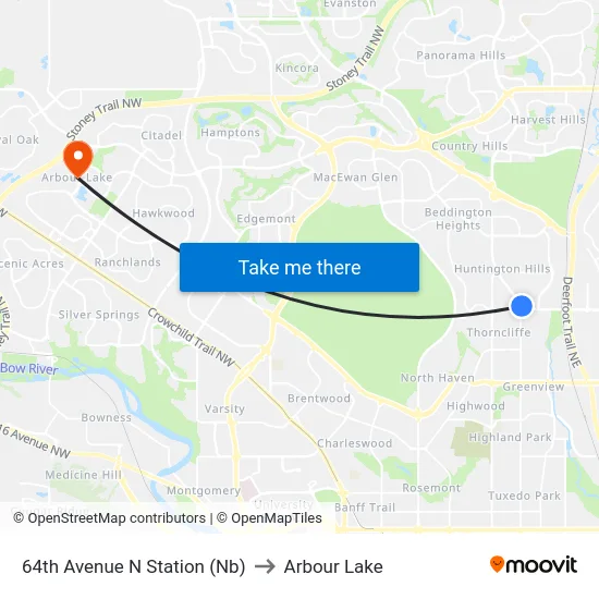 64th Avenue N Station (Nb) to Arbour Lake map