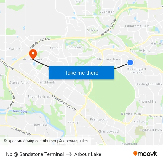 Nb @ Sandstone Terminal to Arbour Lake map