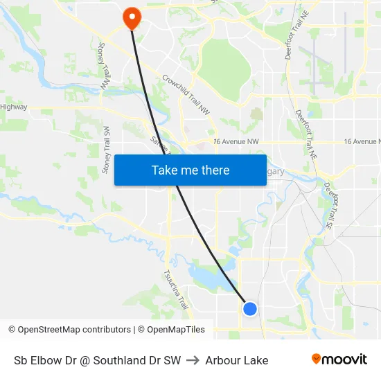 Sb Elbow Dr @ Southland Dr SW to Arbour Lake map