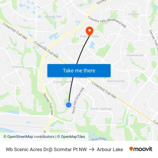 Wb Scenic Acres Dr@ Scimitar Pt NW to Arbour Lake map