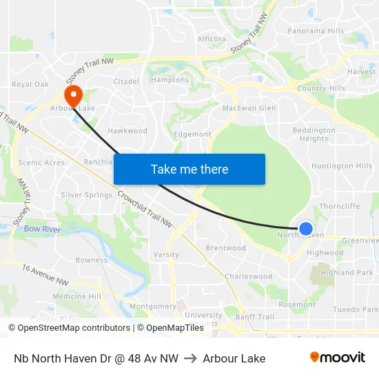 Nb North Haven Dr @ 48 Av NW to Arbour Lake map