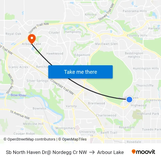 Sb North Haven Dr@ Nordegg Cr NW to Arbour Lake map