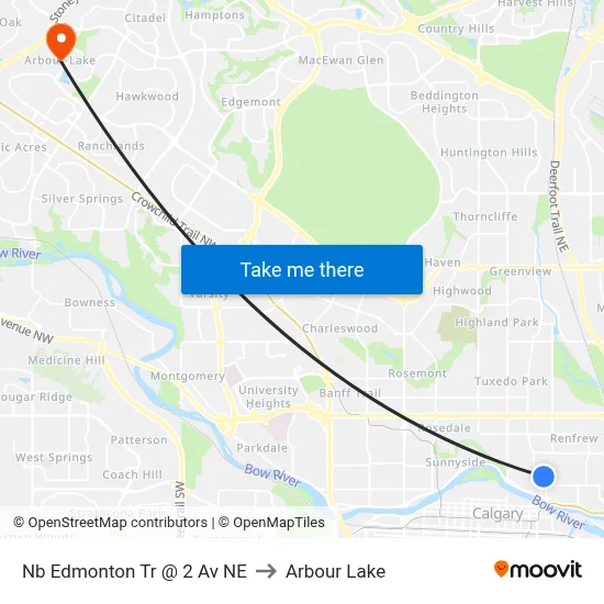 Nb Edmonton Tr @ 2 Av NE to Arbour Lake map