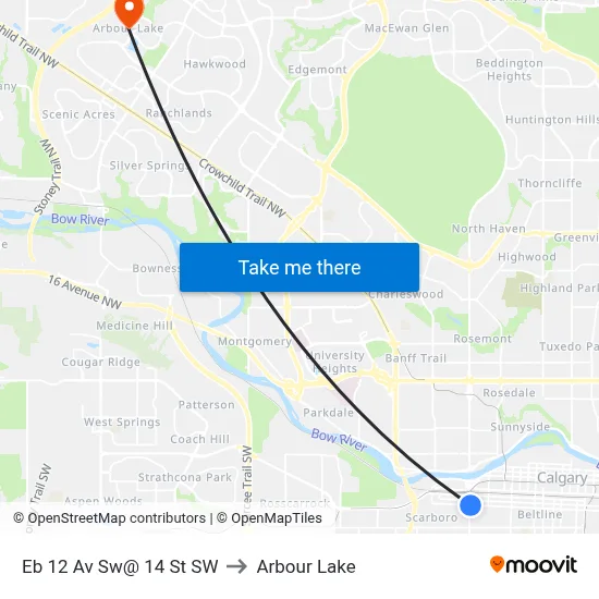 Eb 12 Av Sw@ 14 St SW to Arbour Lake map