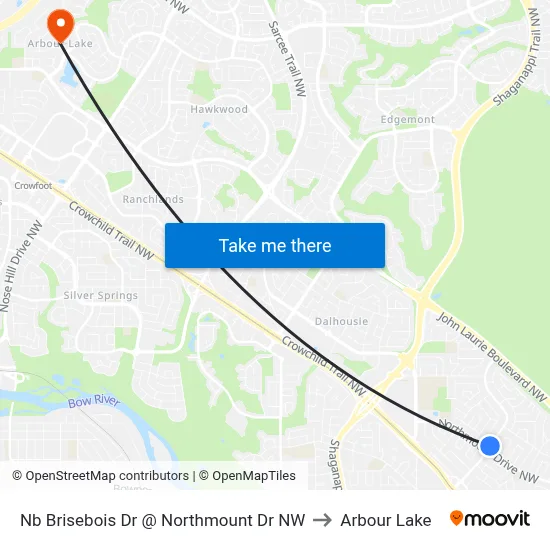 Nb Brisebois Dr @ Northmount Dr NW to Arbour Lake map