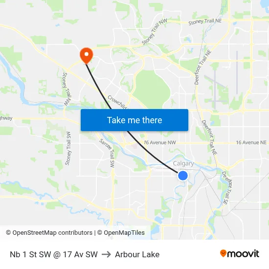 Nb 1 St SW @ 17 Av SW to Arbour Lake map