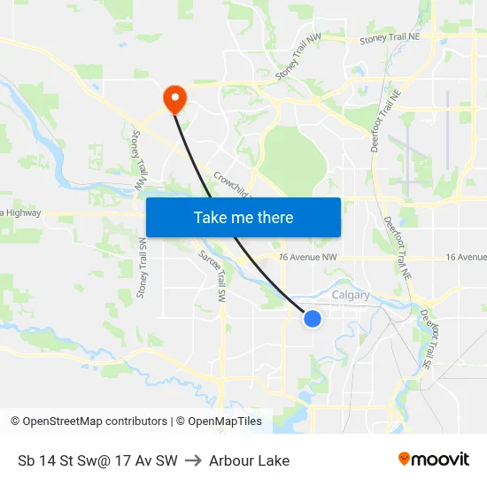 Sb 14 St Sw@ 17 Av SW to Arbour Lake map