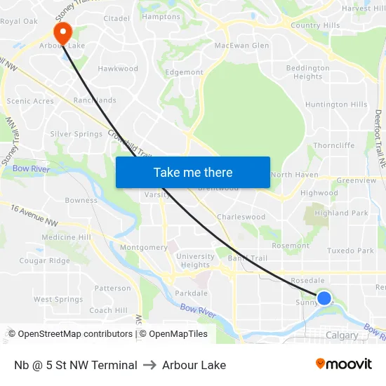 Nb @ 5 St NW Terminal to Arbour Lake map