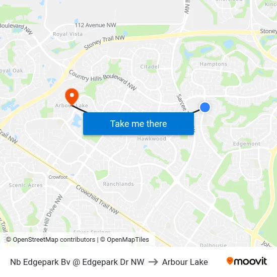Nb Edgepark Bv @ Edgepark Dr NW to Arbour Lake map