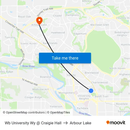 Wb University Wy @ Craigie Hall to Arbour Lake map