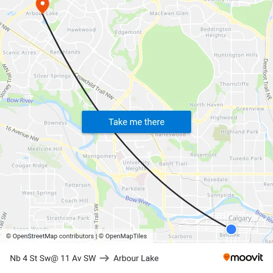 Nb 4 St Sw@ 11 Av SW to Arbour Lake map