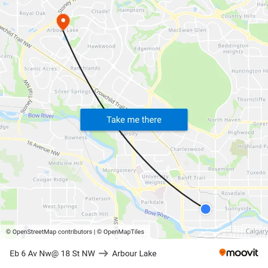 Eb 6 Av Nw@ 18 St NW to Arbour Lake map