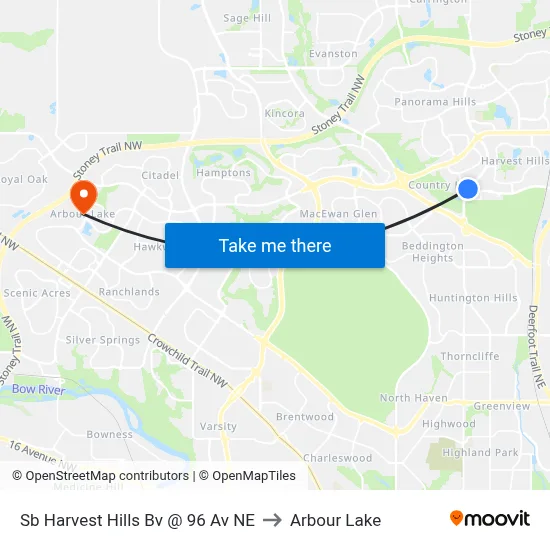 Sb Harvest Hills Bv @ 96 Av NE to Arbour Lake map