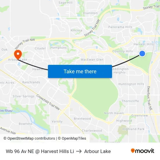 Wb 96 Av NE @ Harvest Hills Li to Arbour Lake map
