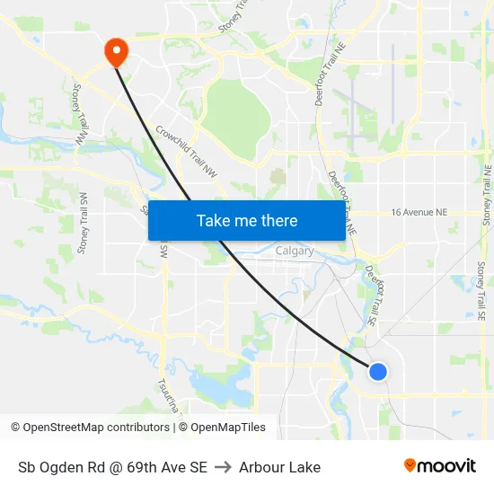 Sb Ogden Rd @ 69th Ave SE to Arbour Lake map