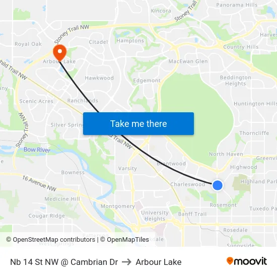 Nb 14 St NW @ Cambrian Dr to Arbour Lake map