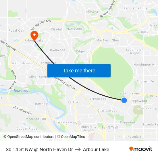 Sb 14 St NW @ North Haven Dr to Arbour Lake map