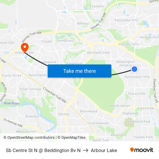 Sb Centre St N @ Beddington Bv N to Arbour Lake map