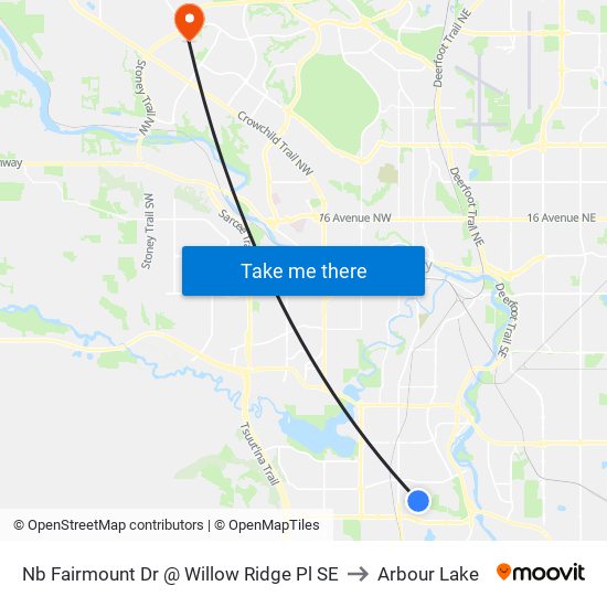 Nb Fairmount Dr @  Willow Ridge Pl SE to Arbour Lake map