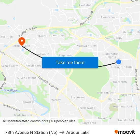 78th Avenue N Station (Nb) to Arbour Lake map