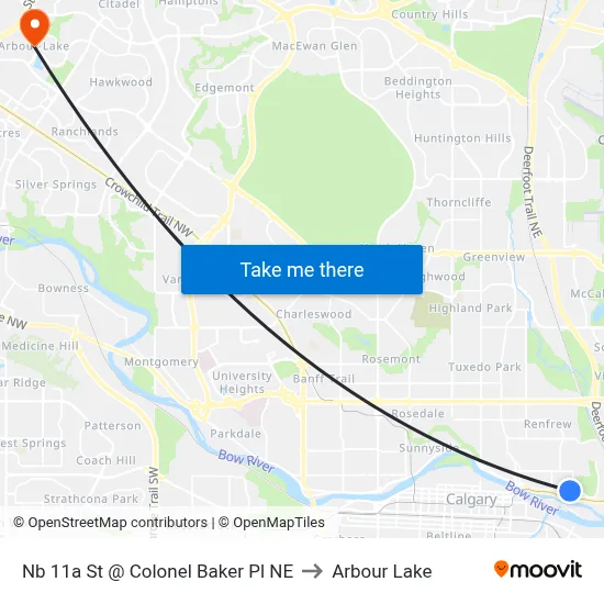 Nb 11a St @ Colonel Baker Pl NE to Arbour Lake map