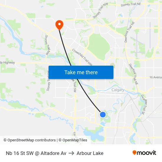 Nb 16 St SW @ Altadore Av to Arbour Lake map