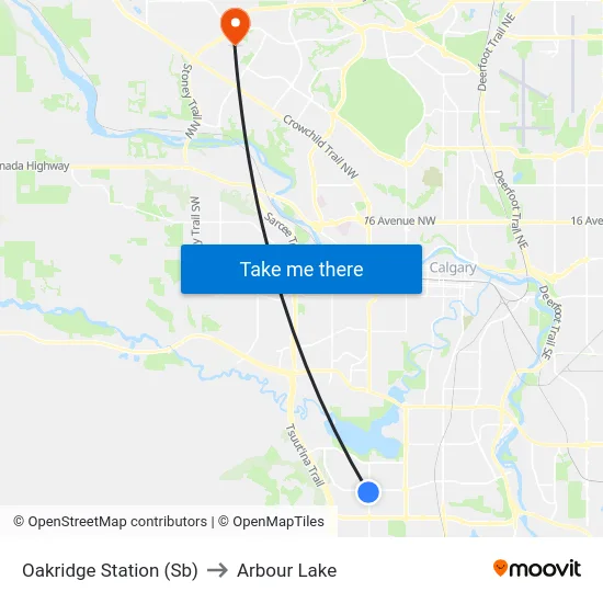 Oakridge Station (Sb) to Arbour Lake map