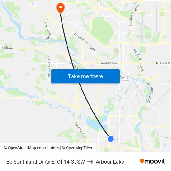 Eb Southland Dr @ E. Of 14 St SW to Arbour Lake map