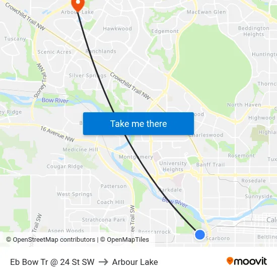 Eb Bow Tr @ 24 St SW to Arbour Lake map