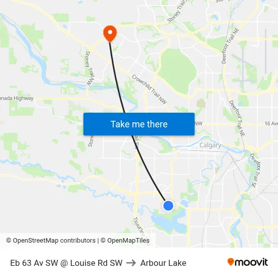 Eb 63 Av SW @ Louise Rd SW to Arbour Lake map