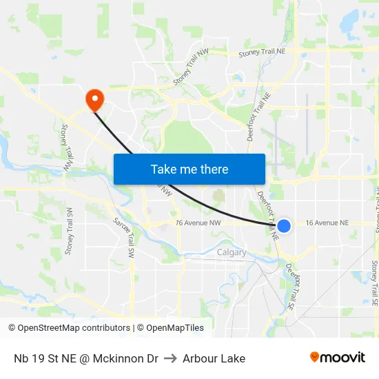 Nb 19 St NE @ Mckinnon Dr to Arbour Lake map