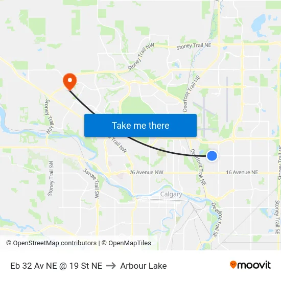 Eb 32 Av NE @ 19 St NE to Arbour Lake map