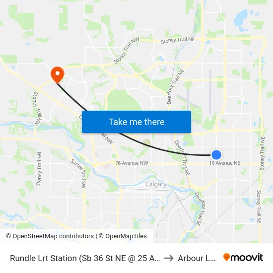 Rundle Lrt Station (Sb 36 St NE @ 25 Av Ne) to Arbour Lake map