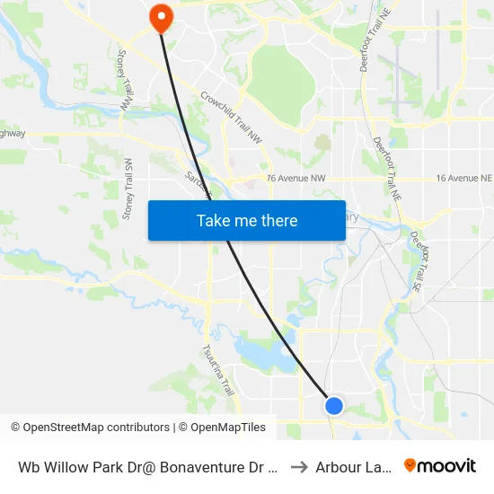 Wb Willow Park Dr@ Bonaventure Dr SE to Arbour Lake map