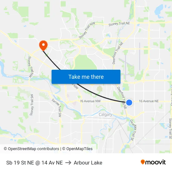 Sb 19 St NE @ 14 Av NE to Arbour Lake map