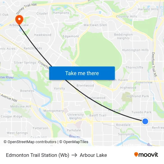 Edmonton Trail Station (Wb) to Arbour Lake map