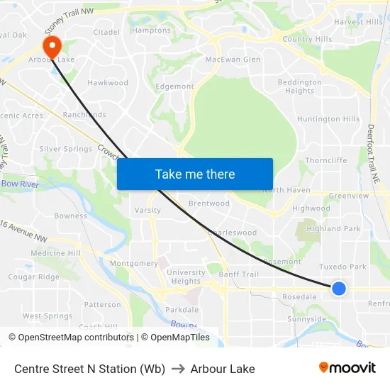 Centre Street N Station (Wb) to Arbour Lake map