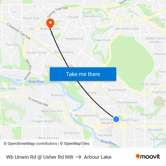 Wb Unwin Rd @ Usher Rd NW to Arbour Lake map