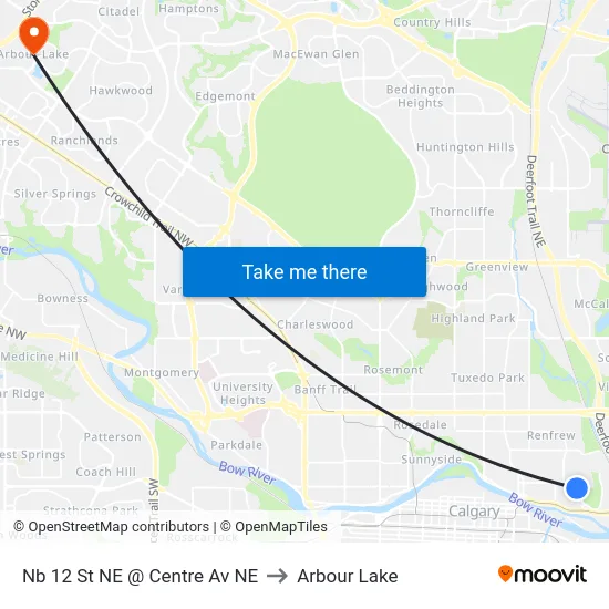 Nb 12 St NE @ Centre Av NE to Arbour Lake map