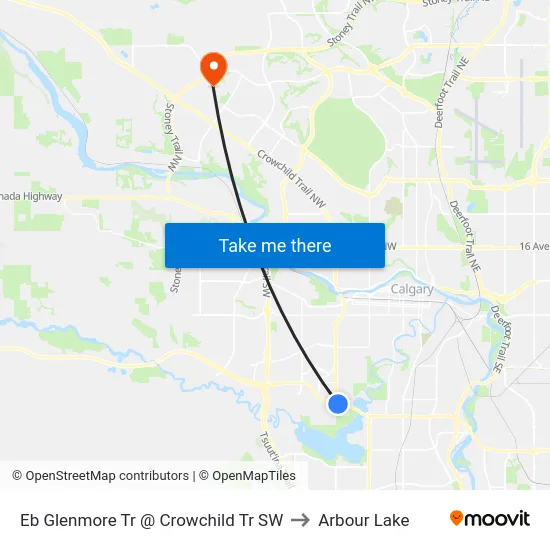 Eb Glenmore Tr @ Crowchild Tr SW to Arbour Lake map