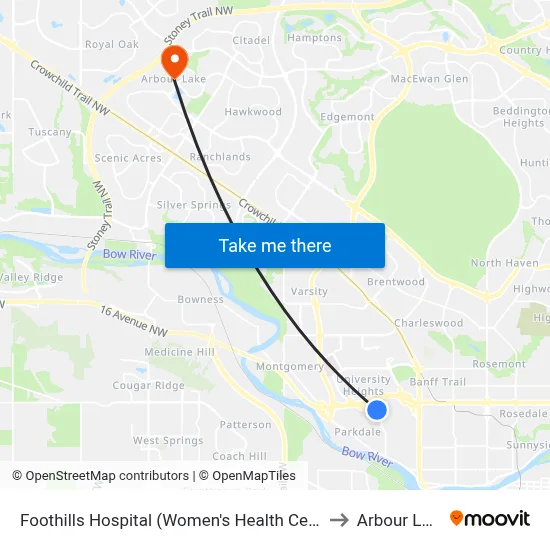 Foothills Hospital (Women's Health Centre) to Arbour Lake map