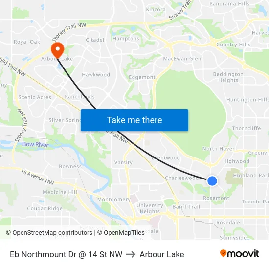 Eb Northmount Dr @ 14 St NW to Arbour Lake map