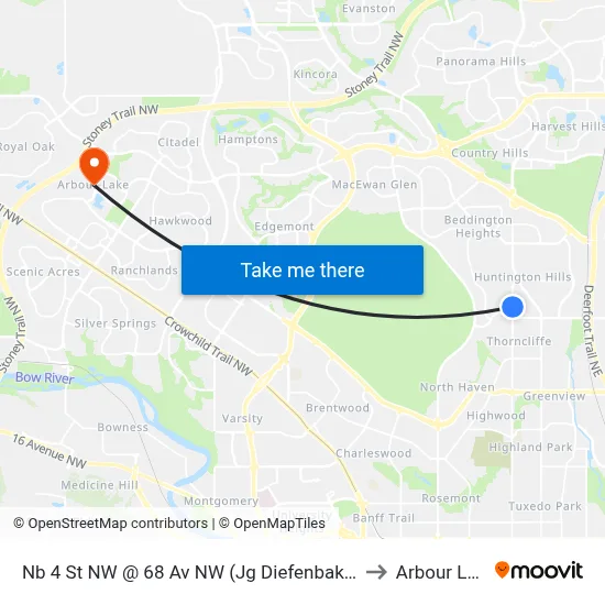 Nb 4 St NW @ 68 Av NW (Jg Diefenbaker Hs) to Arbour Lake map