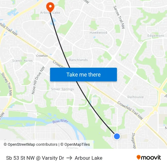 Sb 53 St NW @ Varsity Dr to Arbour Lake map