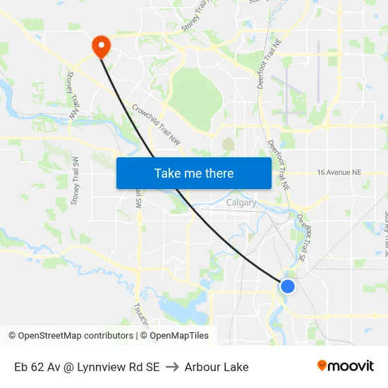 Eb 62 Av @ Lynnview Rd SE to Arbour Lake map