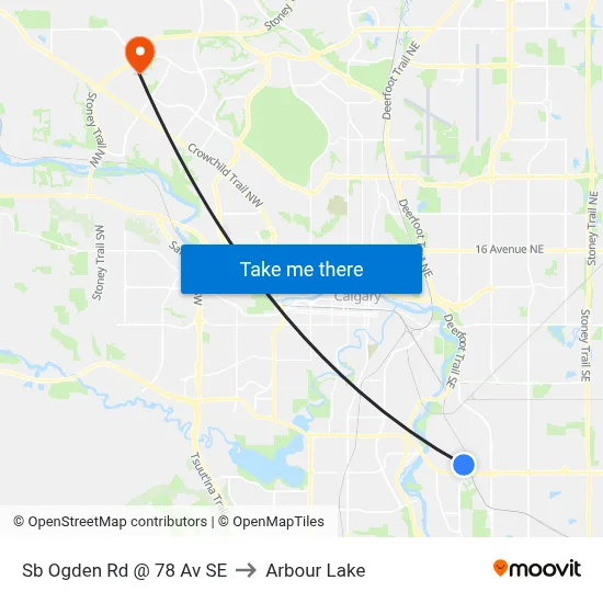 Sb Ogden Rd @ 78 Av SE to Arbour Lake map
