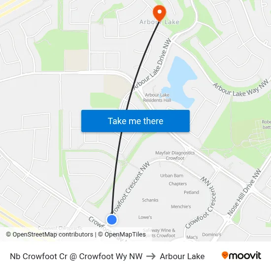 Nb Crowfoot Cr @ Crowfoot Wy NW to Arbour Lake map