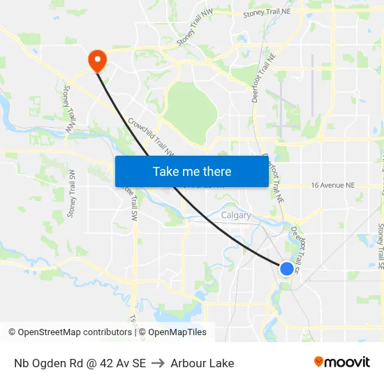 Nb Ogden Rd @ 42 Av SE to Arbour Lake map