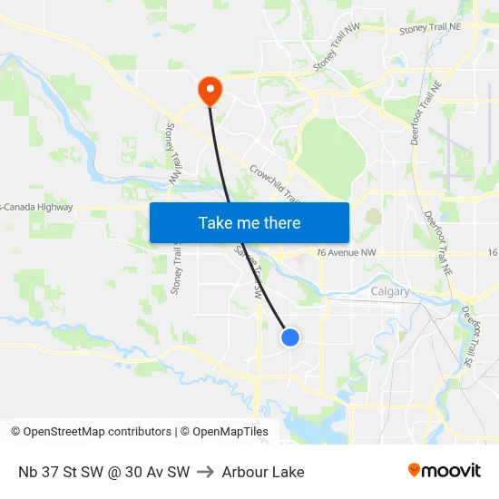 Nb 37 St SW @ 30 Av SW to Arbour Lake map