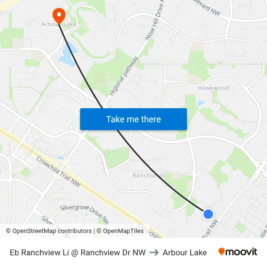 Eb Ranchview Li @ Ranchview Dr NW to Arbour Lake map